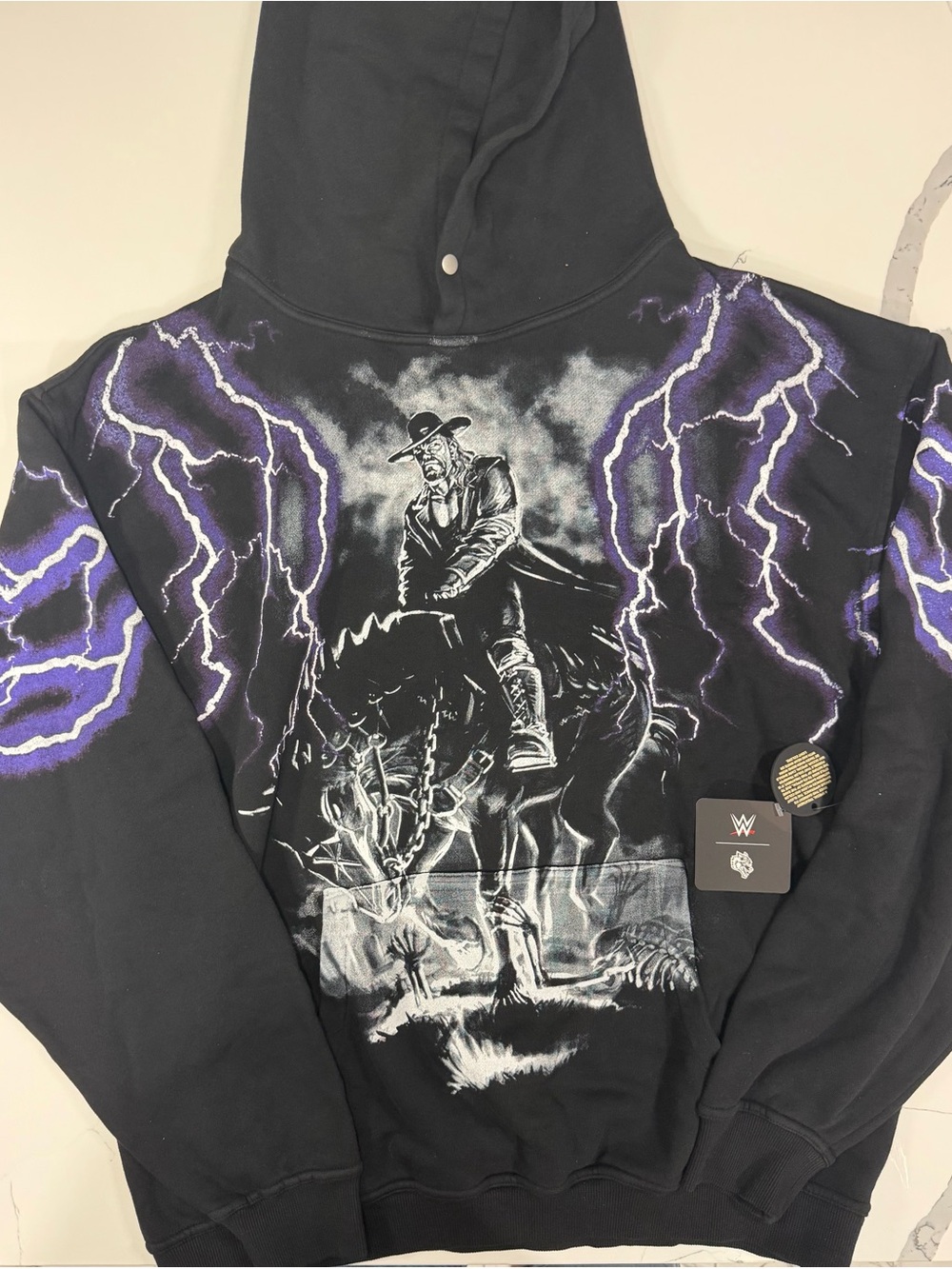 Darc Sport Black Crewneck with Purple Lightning and Monochrome Rider Graphic